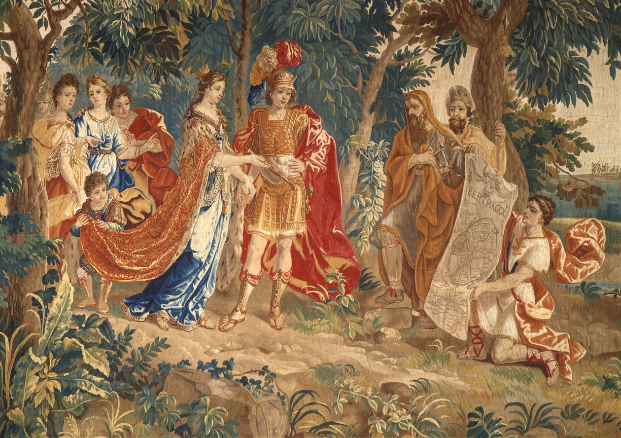 A Fundação de Cartago: detalhe mostrando o plano da cidade apresentado ao Dido de Heinrich II Reydams