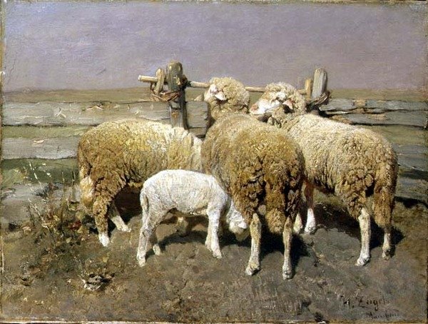 Ovelhas numa caneta de Heinrich Johann von Zugel