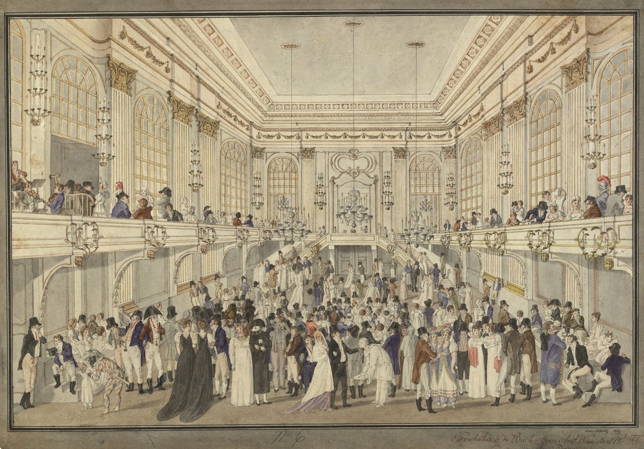 Baile de máscaras no Redoutensaal do Hofburg de Viena, c. 1815. de Heinrich Joseph Schütz