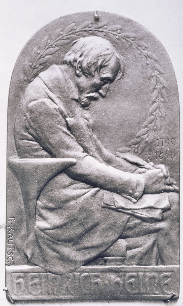 Medalhão de retrato de Heinrich Heine (1797-1856) (bronze) (foto bw) de Heinrich Kautsch