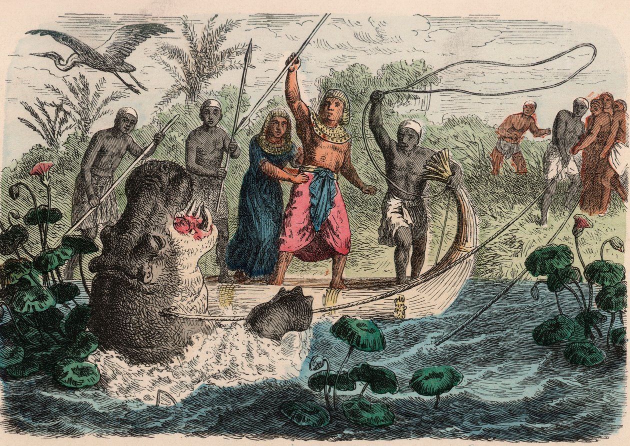 Egito Antigo: Faraó caçando Hipopótamo, 1866 de Heinrich Leutemann