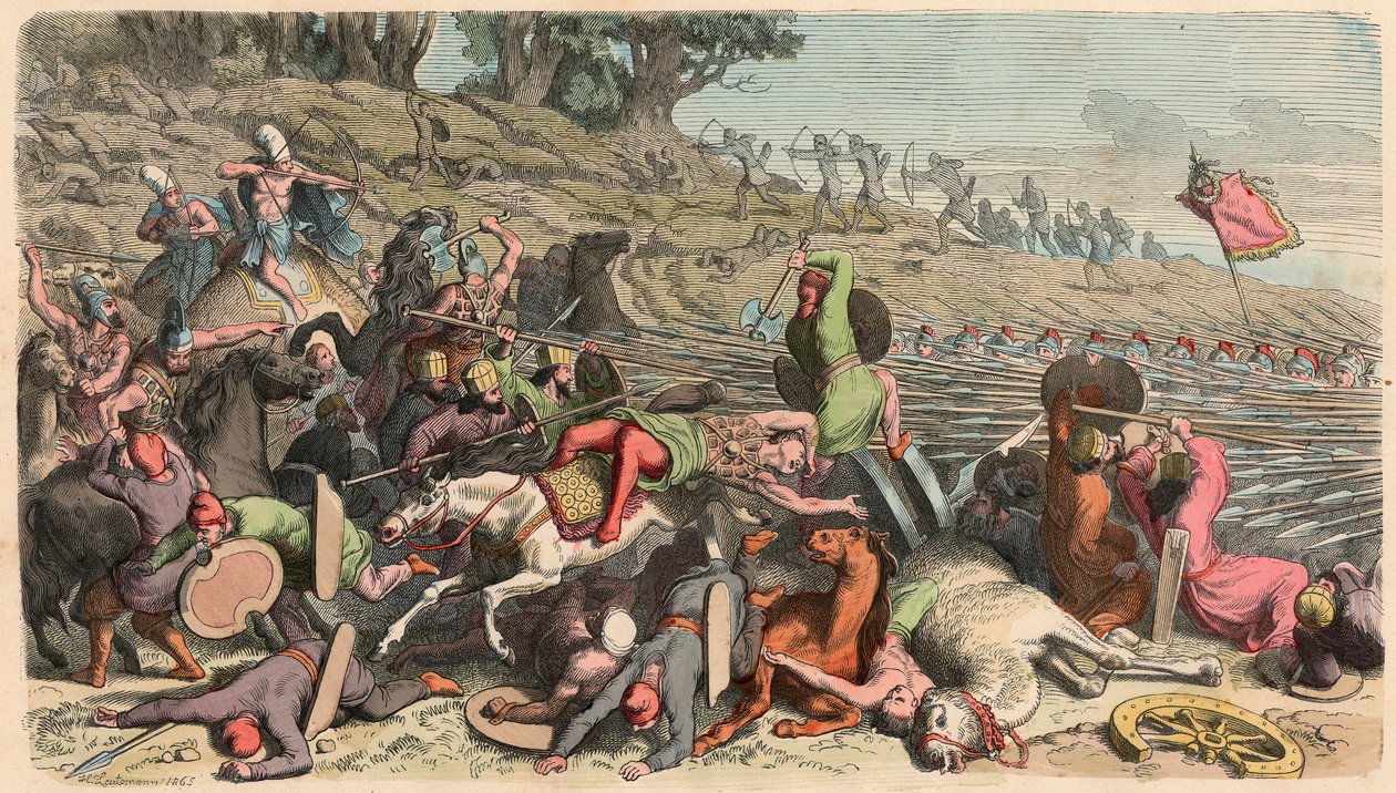 Grécia Antiga : A Guerra Persa de Alexandre, Falanx contra os Persas de Heinrich Leutemann