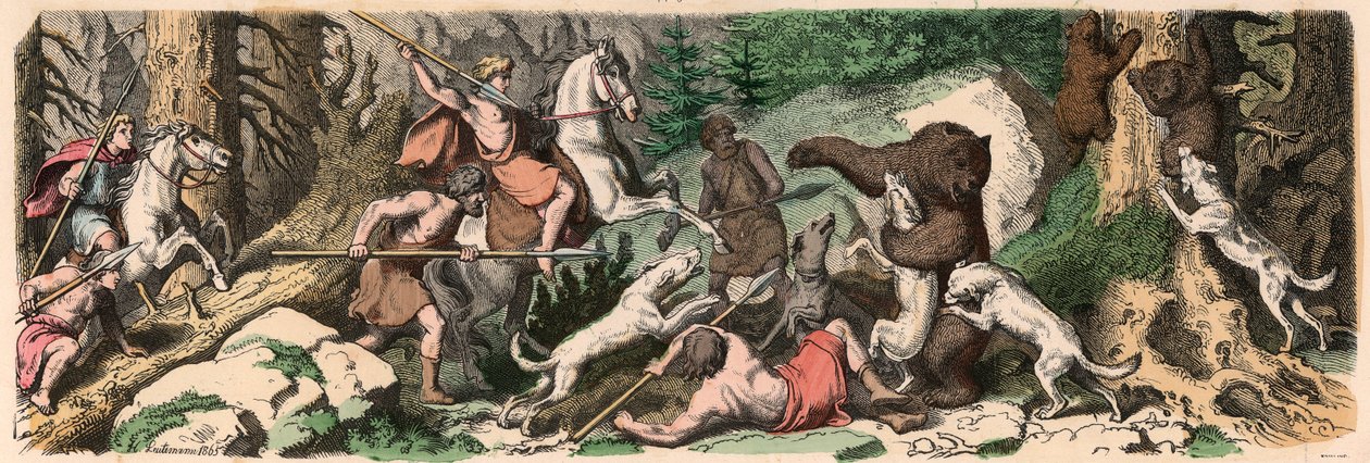 Grécia Antiga: Caça ao Urso de Heinrich Leutemann