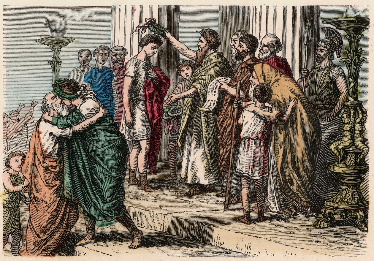 Grécia Antiga: coroando o vencedor olímpico, 1866 de Heinrich Leutemann