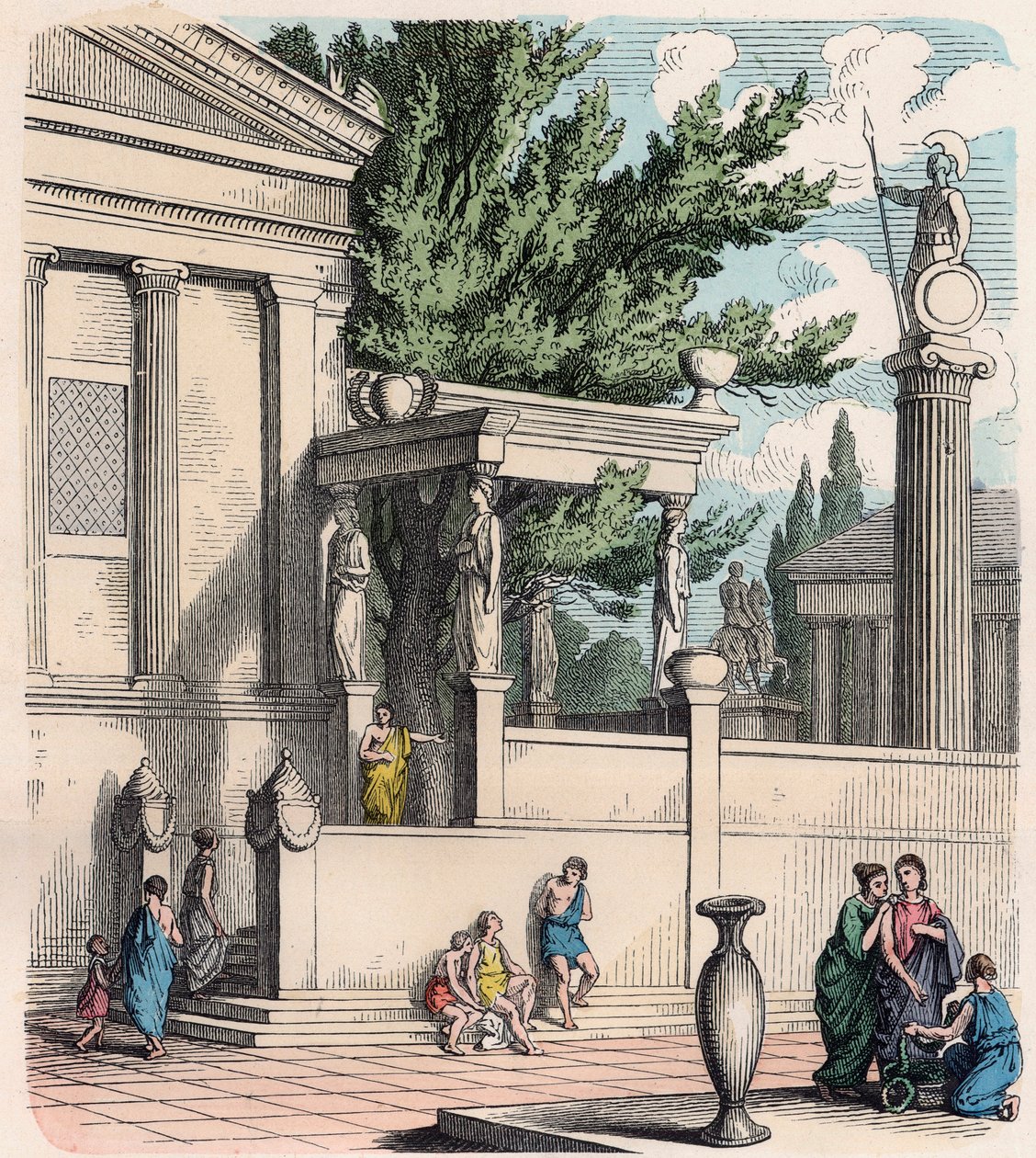 Grécia Antiga: A oliveira sagrada do castelo (Acrópole) em Atenas de Heinrich Leutemann