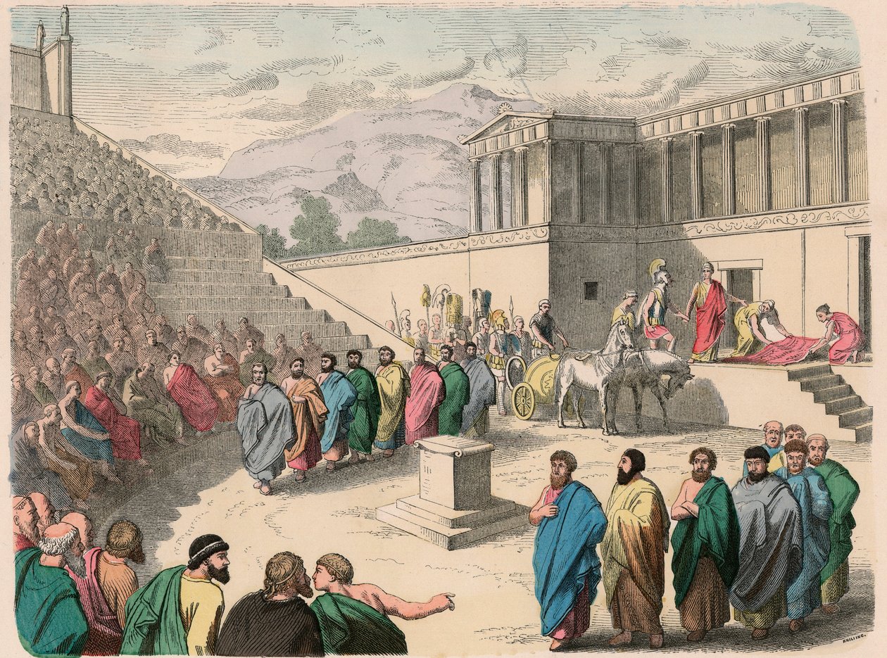 Grécia Antiga: Teatro - Produção da tragédia de Agamémnon de Heinrich Leutemann