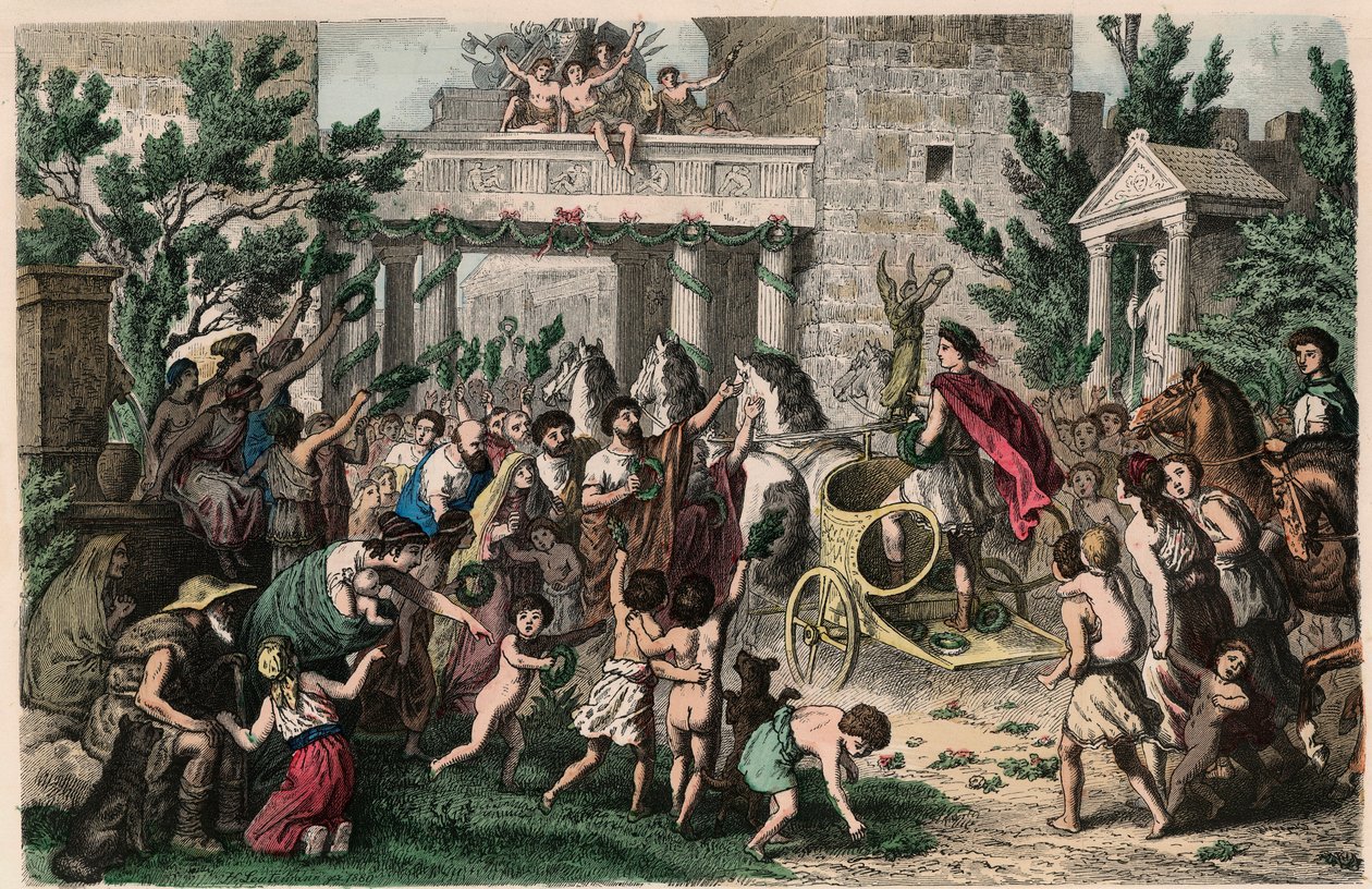 Grécia Antiga: Acolhimento do campeão olímpico em sua cidade natal, 1866 de Heinrich Leutemann