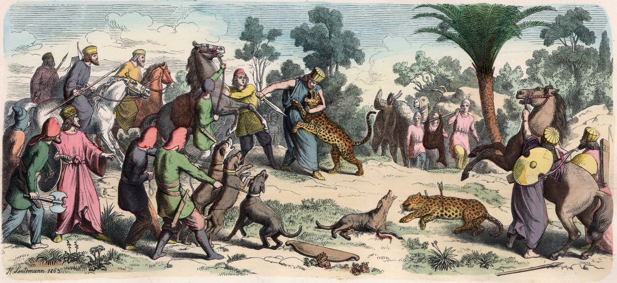 Oriente Antigo: Um rei persa e a sua comitiva a caçar. de Heinrich Leutemann