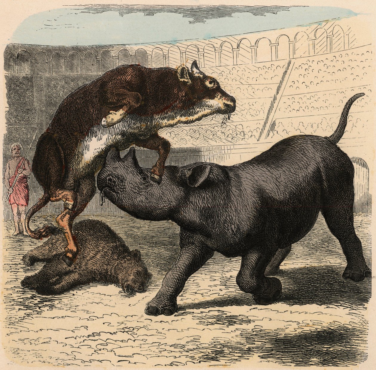 Roma Antiga: Animais lutando no anfiteatro de Heinrich Leutemann
