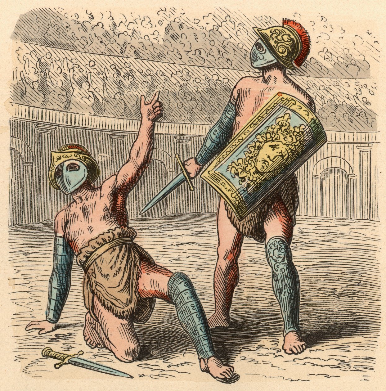Roma Antiga: luta de gladiadores em anfiteatro de Heinrich Leutemann