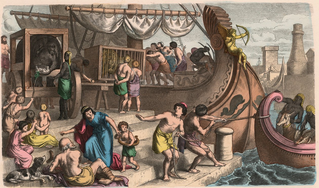 Roma Antiga: Viagens marítimas, animais selvagens são transportados para o circo de Heinrich Leutemann