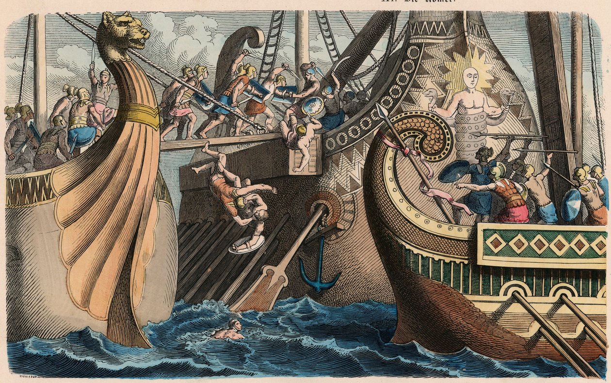 Roma Antiga: Batalha no mar com gangplank de Heinrich Leutemann