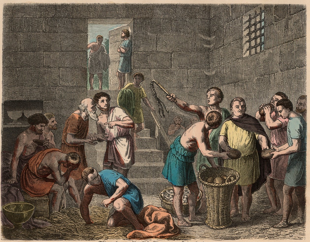 Roma antiga: distribuição de comida aos escravos à noite, 1866 de Heinrich Leutemann