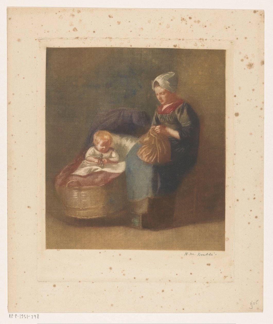 Mulher de artesanato ao lado de uma criança um berço de Heinrich M. Krabbé (signed by artist)