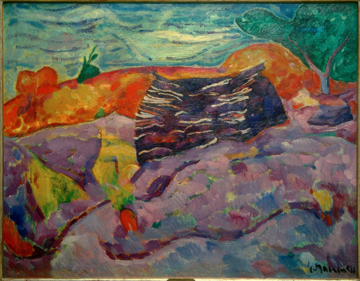 Paisagem com pilha de lenha de Heinrich Nauen