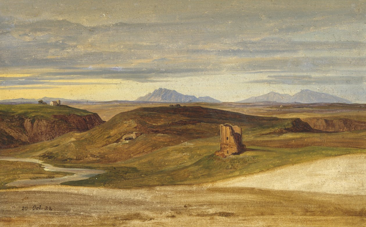 Em Campagna, 1822 (óleo sobre papel sobre tela) de Heinrich Reinhold
