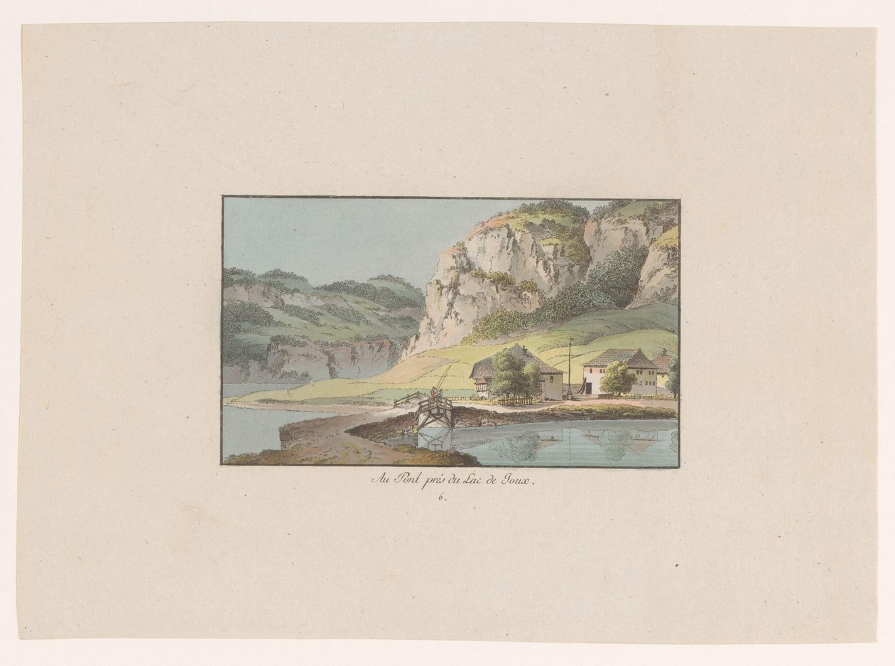 Vista de Le Pont perto de Lac de Joux Au Pont prés du Lac de Joux (título no objeto) Vistas da Suíça (título da série) Coleção de quelques vues dessinées en Suisse d