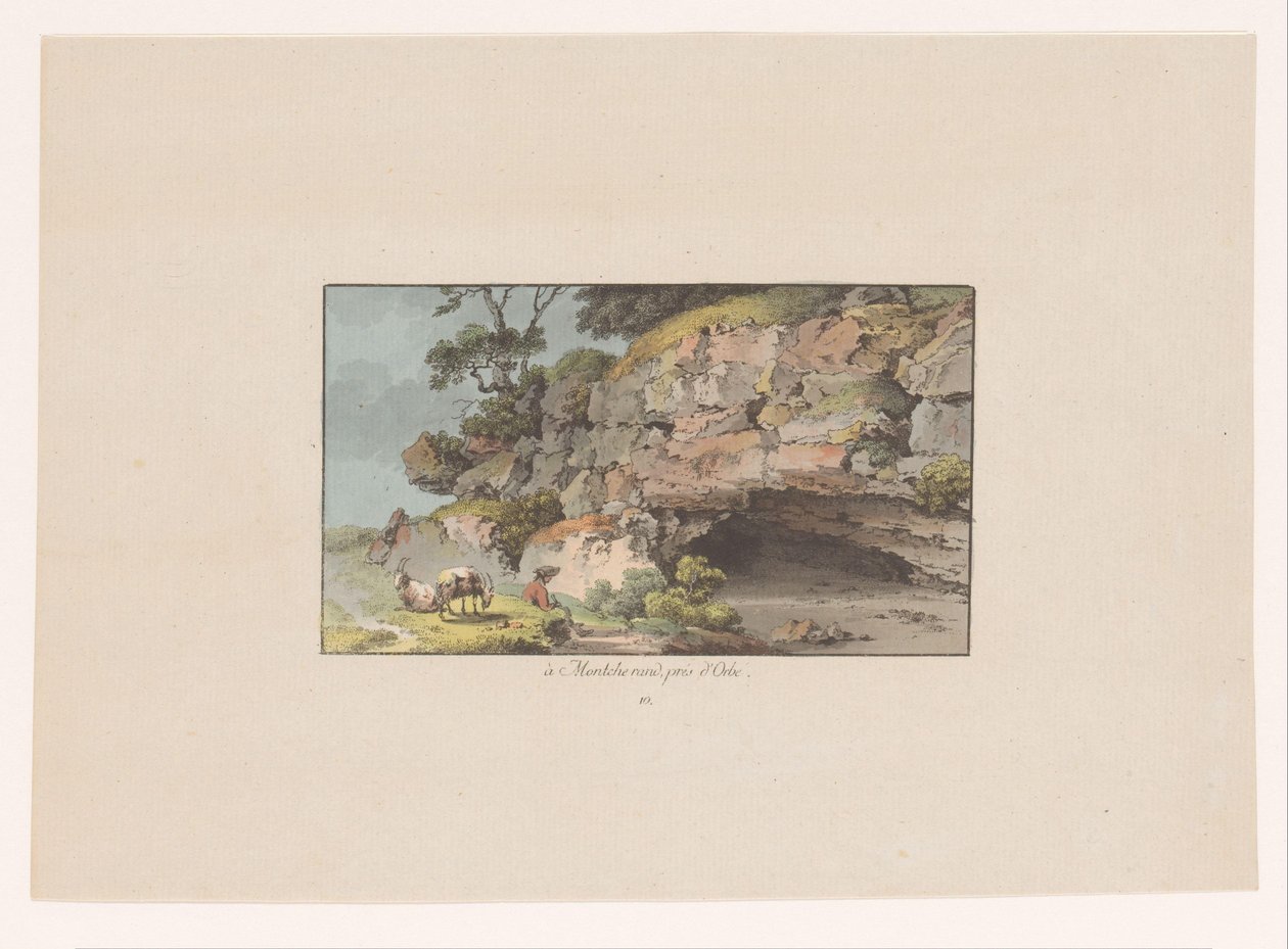 Vista de um pastor com cabras junto a uma caverna perto de Montcherand
à montcherand, prés d