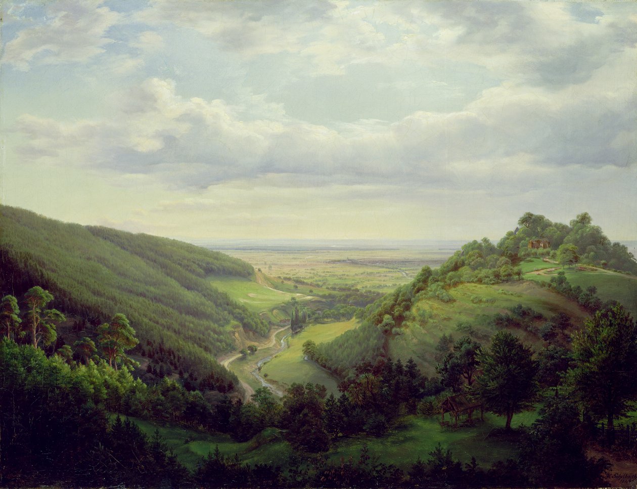 Vista do Castelo de Heilenberg em Jugenheim no Reno, 1846 de Heinrich Schilbach