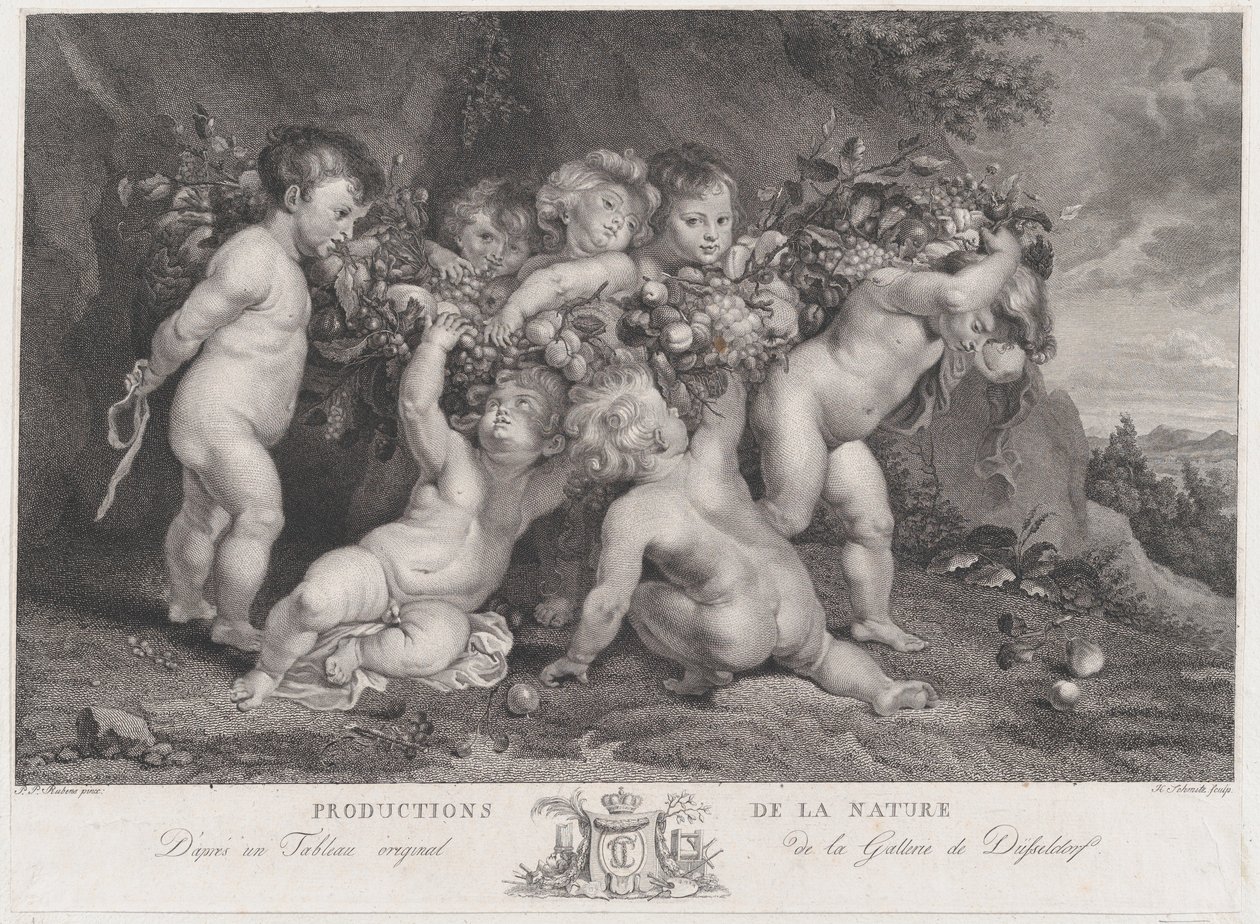 Sete putti carregando uma guirlanda de frutas, ca. 1780-87. de Heinrich Schmitz