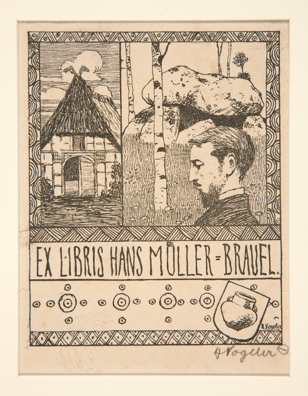 Placa de livro: Ex Libris Hans Mueller-Brauel de Heinrich Vogeler
