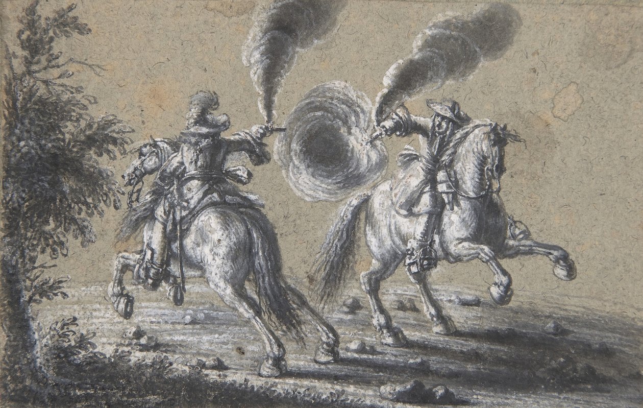 Dois cavaleiros atirando um no outro, 1600-1677. de Heinrich Werdmuller