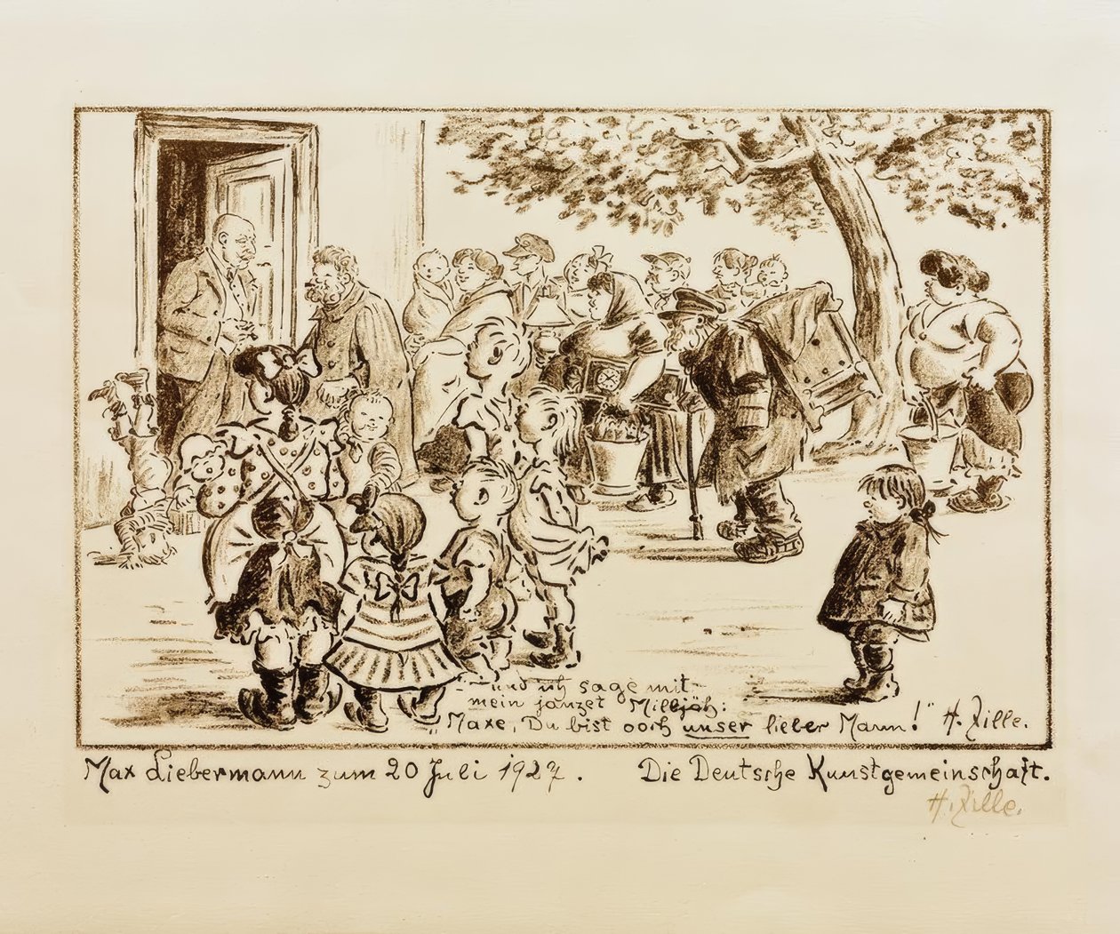 Folha de aniversário para o 80º aniversário de Liebermann - H.Zille de Heinrich Zille