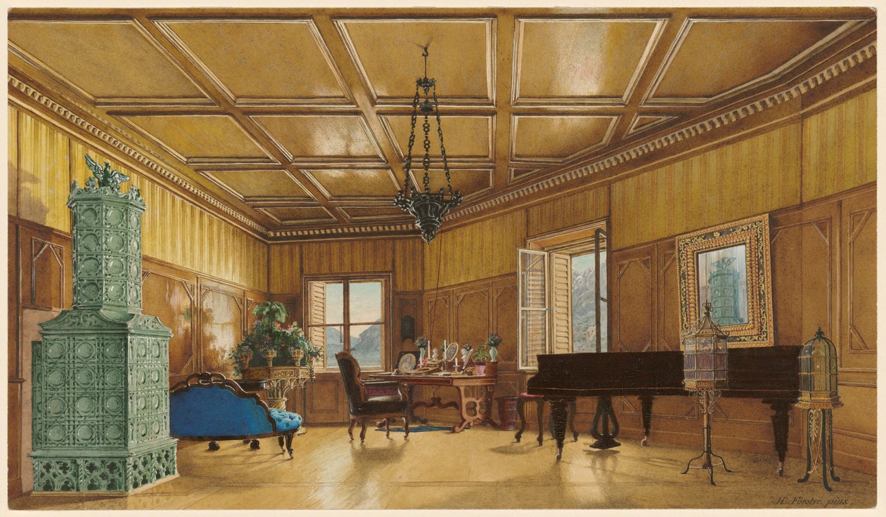 A Sala de Música da Arquiduquesa Margarete, Princesa da Saxônia, em Schloss Ambras de Heinrich von Förster