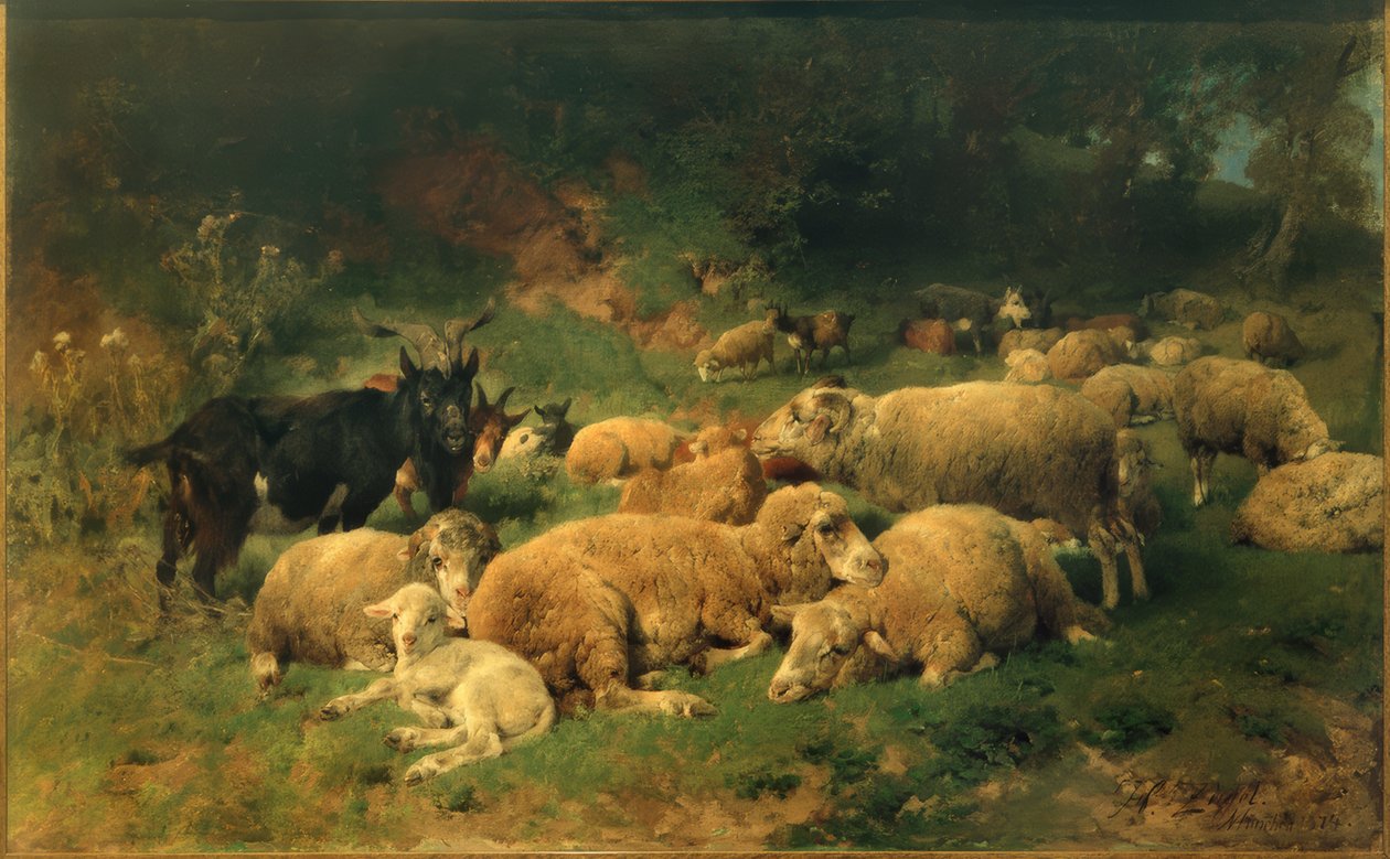 Ovelhas em repouso na orla da floresta de Heinrich von Zügel