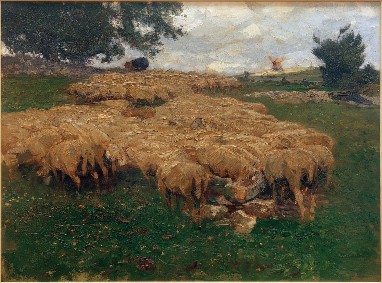Rebanho de ovelhas na águia-cordeiro de Heinrich von Zügel