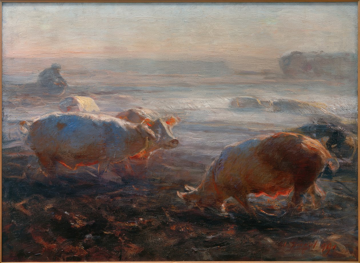 Porcos no campo do restolho de Heinrich von Zügel
