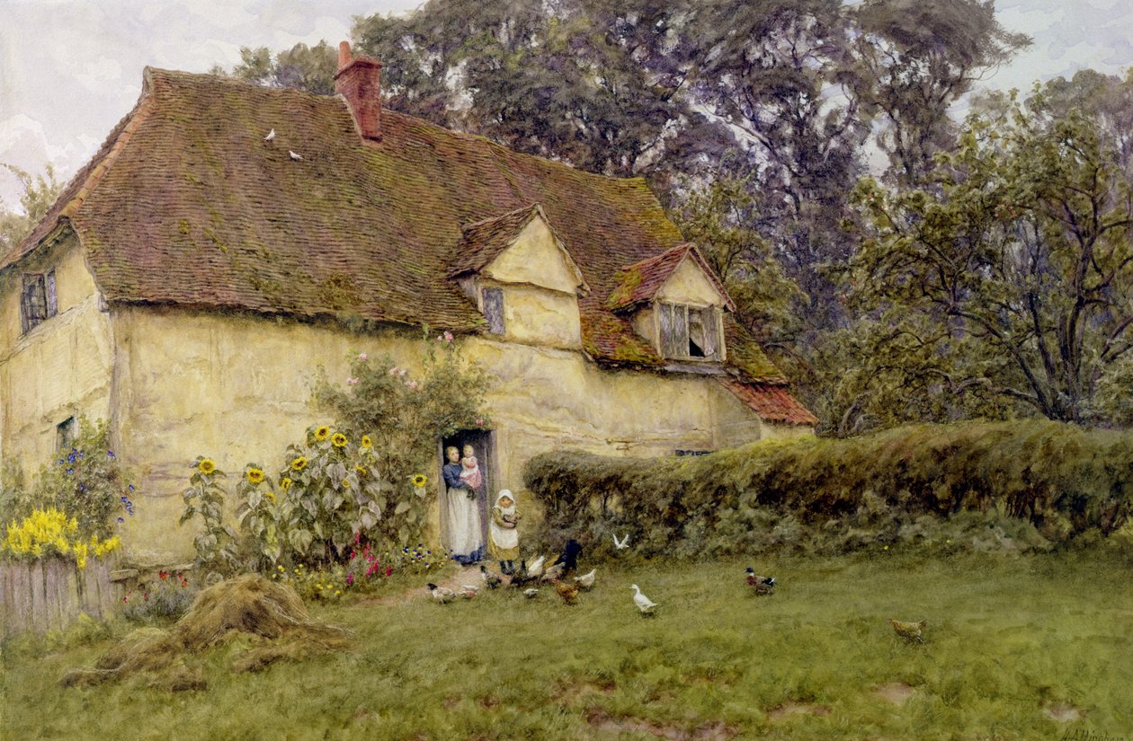 Alimentando as aves de Helen Allingham
