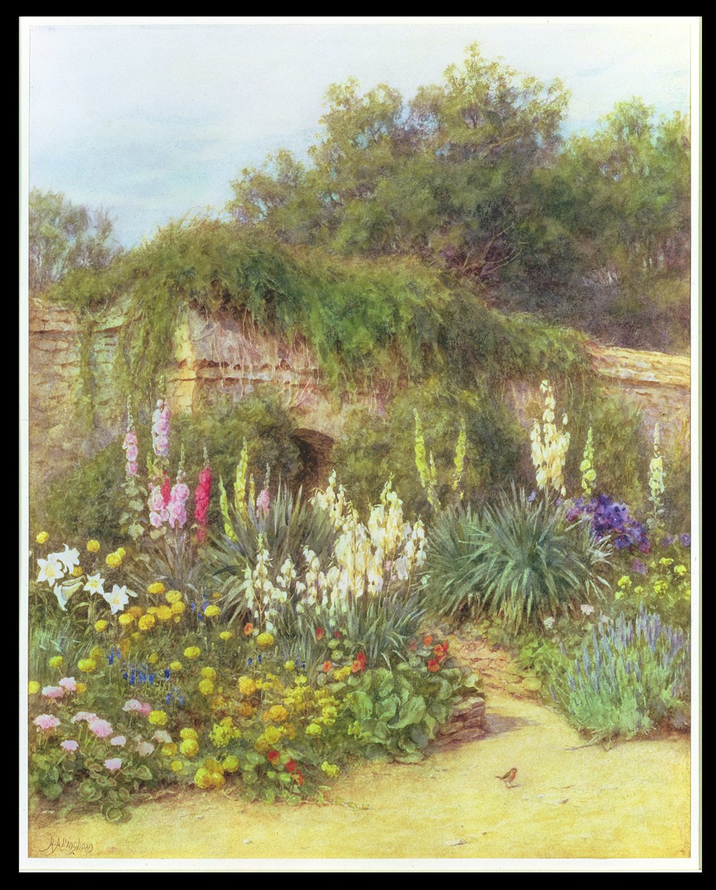No jardim de madeira de Munstead, jardim de Gertrude Jekyll, Godalming, Surrey (lápis e wc no papel) de Helen Allingham