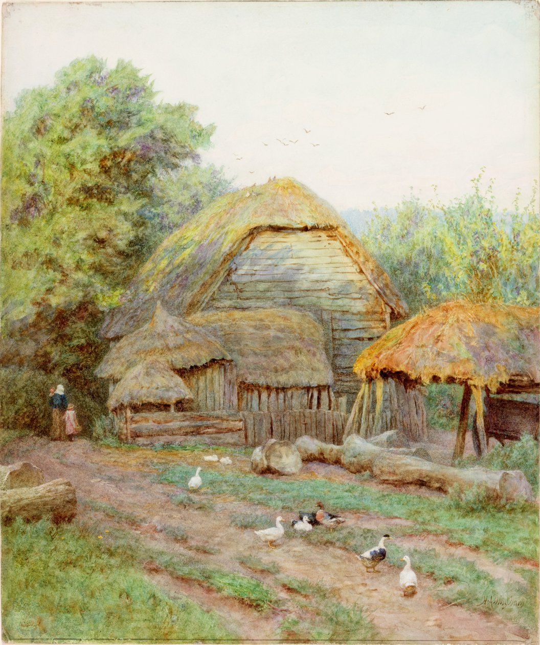 Em uma fazenda de Berkshire (bodycolour) de Helen Allingham