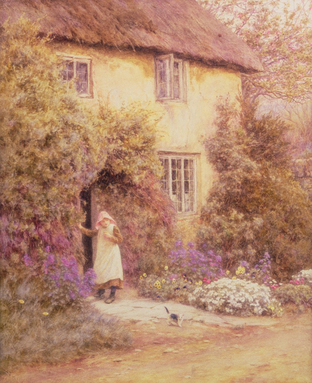 Uma porta de cabana (aguarela) de Helen Allingham