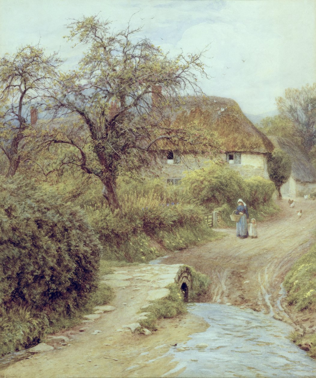 A Hill Farm, Symondsbury, Dorset (aguarela sobre papel) de Helen Allingham
