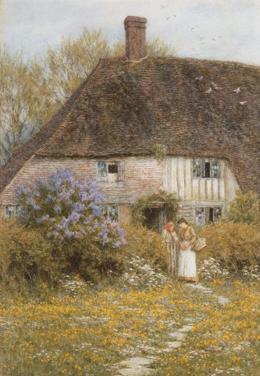 A Kentish Cottage (aquarela com riscos) de Helen Allingham