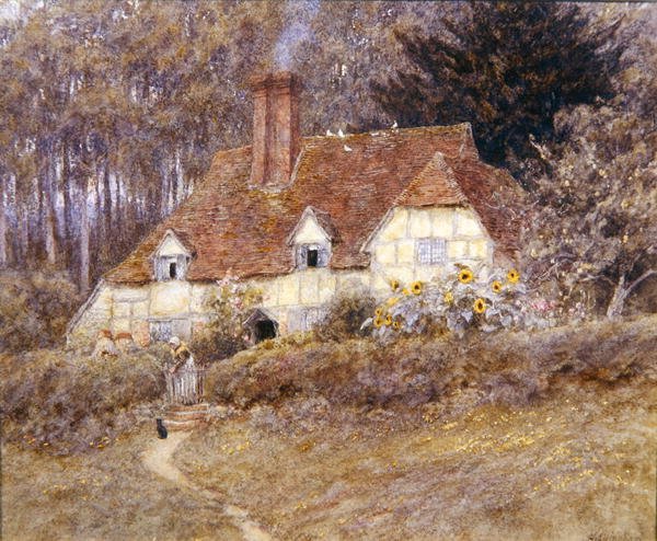 Uma casa de campo Surrey (aguarela sobre papel) de Helen Allingham