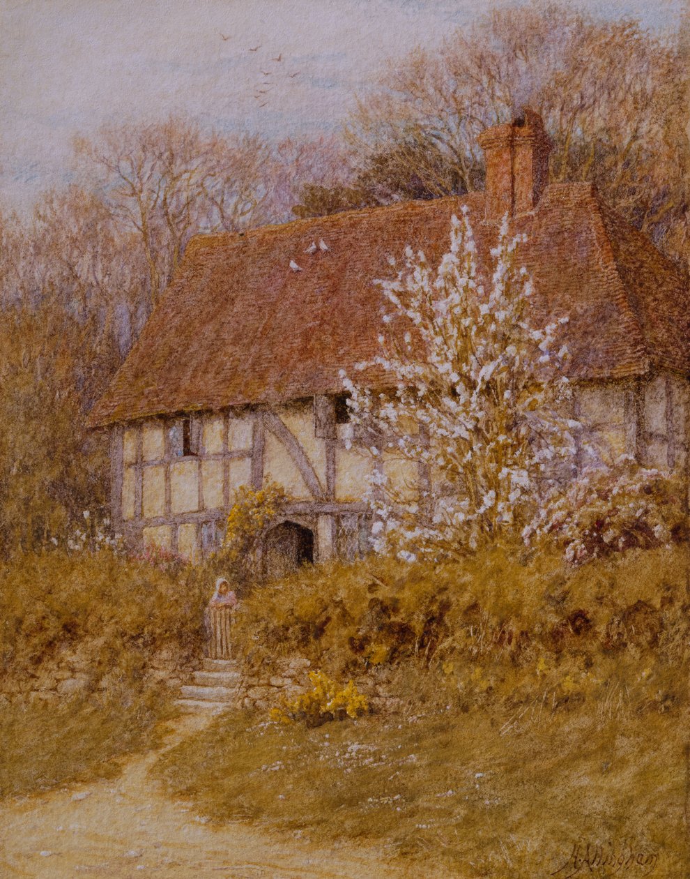 A Surrey Cottage (aquarela sobre papel) de Helen Allingham