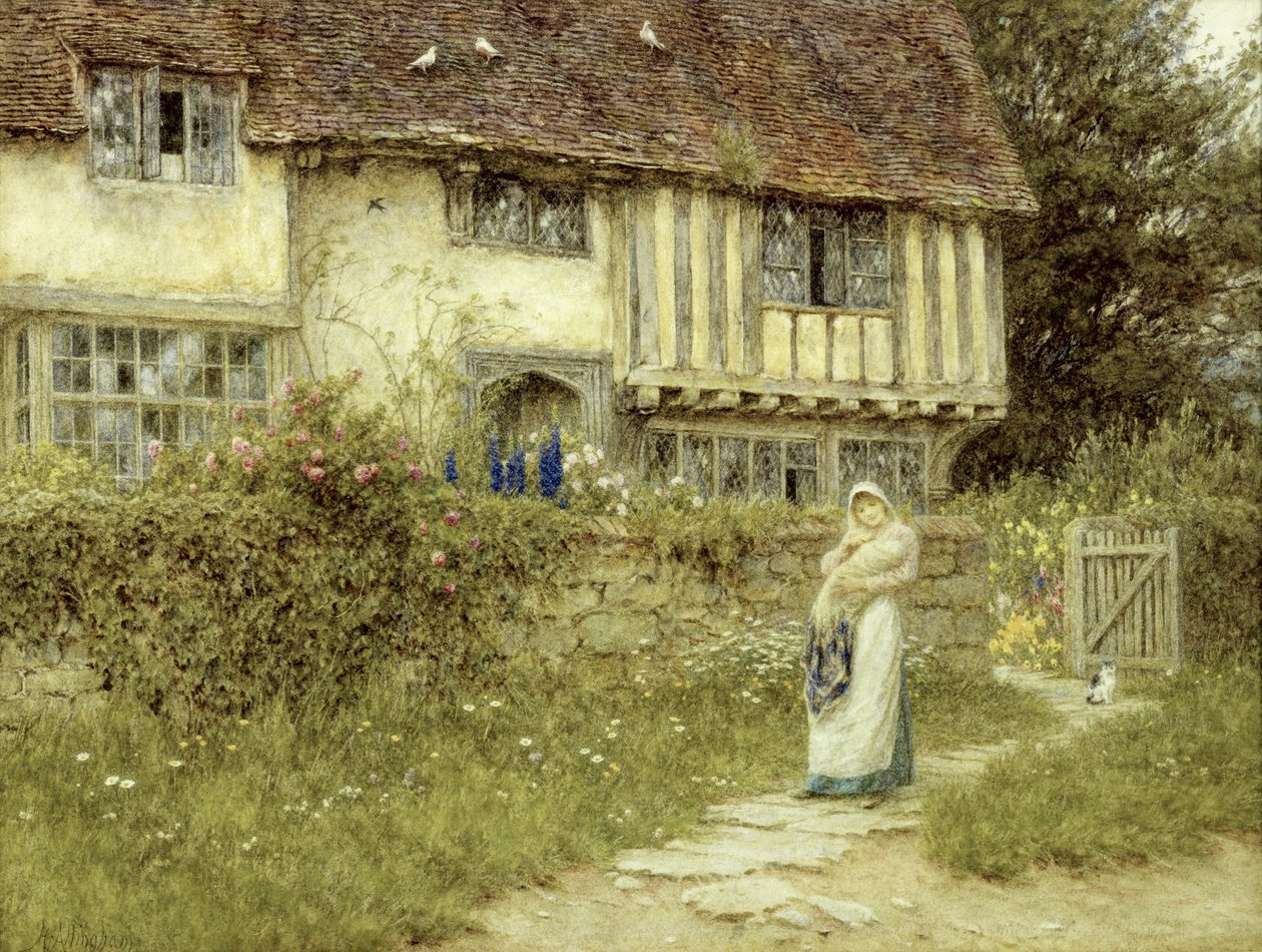 Ao lado da Quinta Old Church Gate Farm, Smarden, Kent (aguarela sobre papel) de Helen Allingham