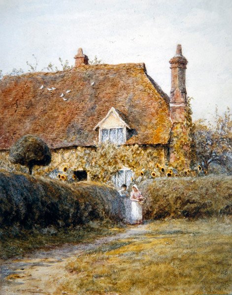 Por um portão de casa de campo (aguarela sobre papel) de Helen Allingham