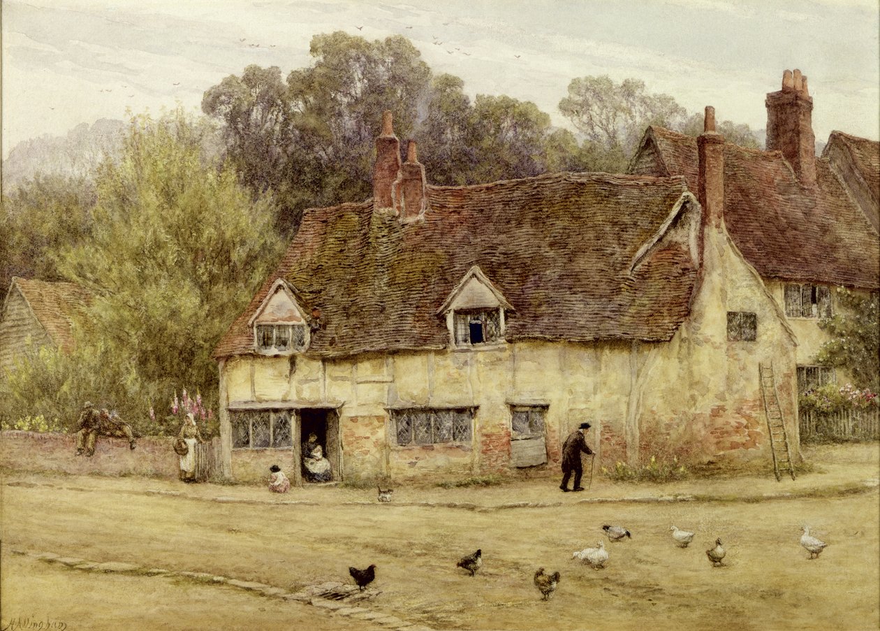 Junto à antiga casa de campo (aguarela sobre papel) de Helen Allingham