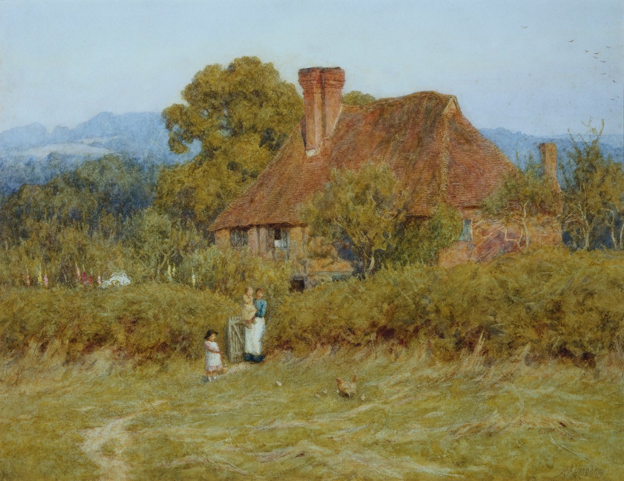 Casa de campo em Broadham Green, Surrey, em Sunset Light de Helen Allingham