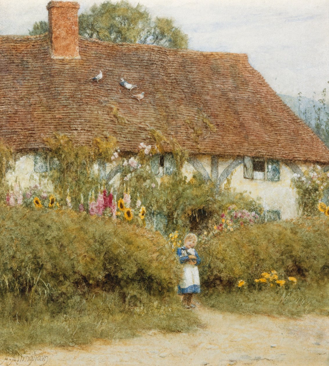Chalé em West Horsley, Surrey (aquarela com riscos) de Helen Allingham