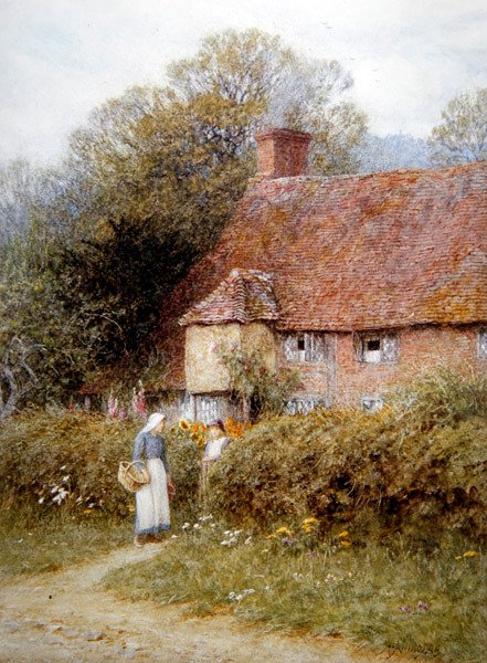 Casa de campo em Witley, Surrey (aguarela sobre papel) de Helen Allingham