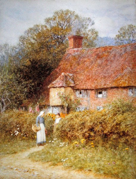 Casa de campo em Witley, Surrey (aguarela sobre papel) de Helen Allingham