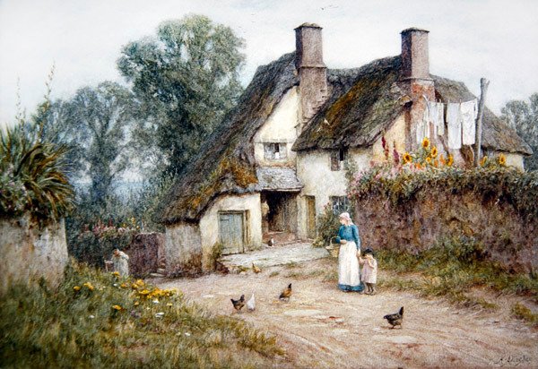 Casa de campo perto de Paignton, Devon (aguarela sobre papel) de Helen Allingham