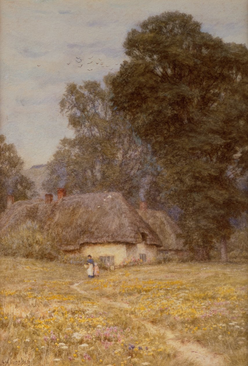 Chalés em Quidhampton, perto de Salisbury (aquarela sobre papel) de Helen Allingham