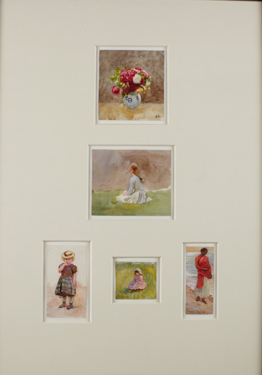 Cinco esboços (aguarela sobre papel) de Helen Allingham