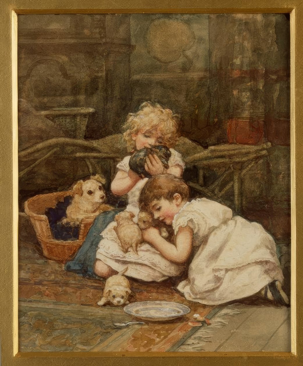 H. Allingham, Os novos animais de estimação - Aquarell de Helen Allingham